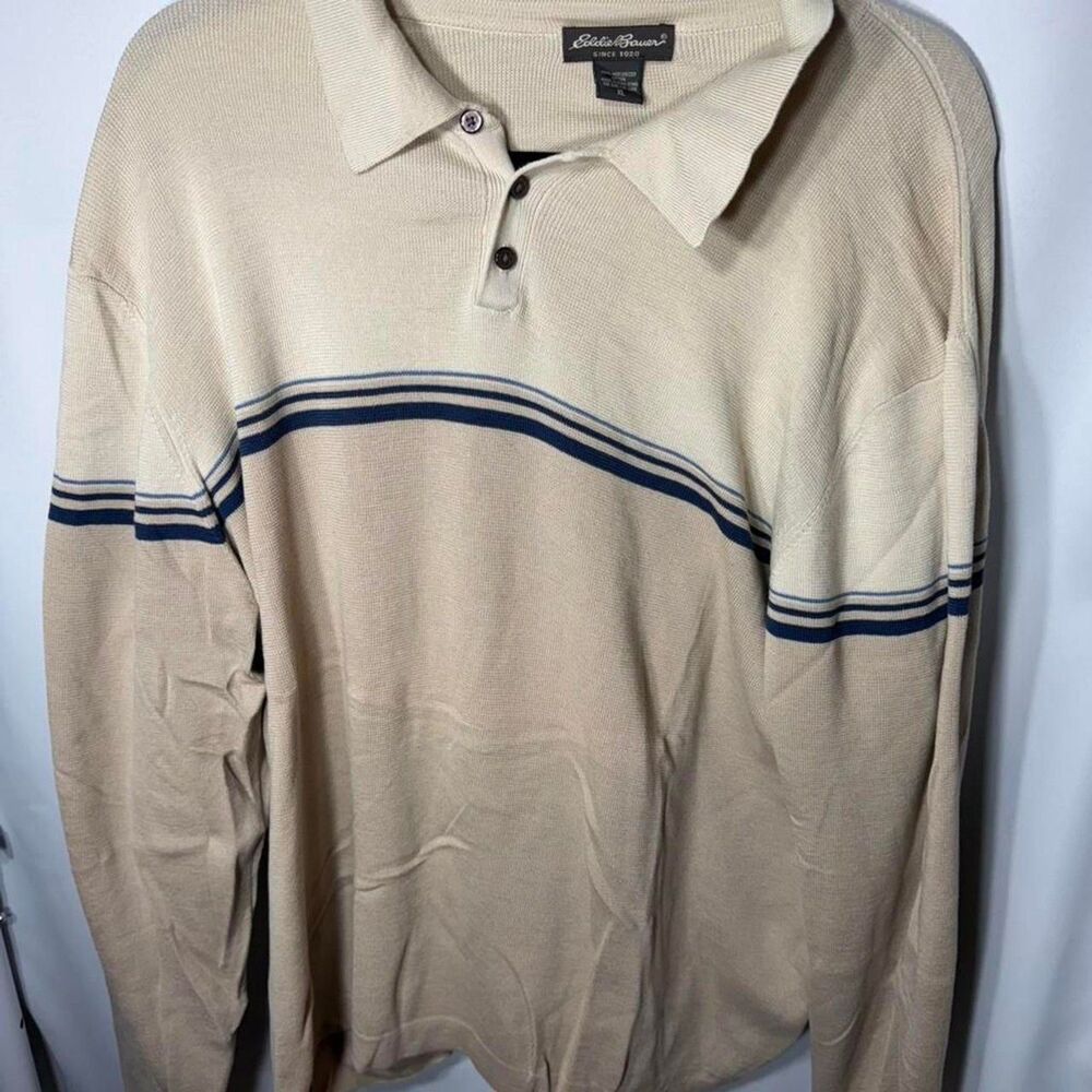 Eddie-bauer Men's Cream and Tan Polo-shirts